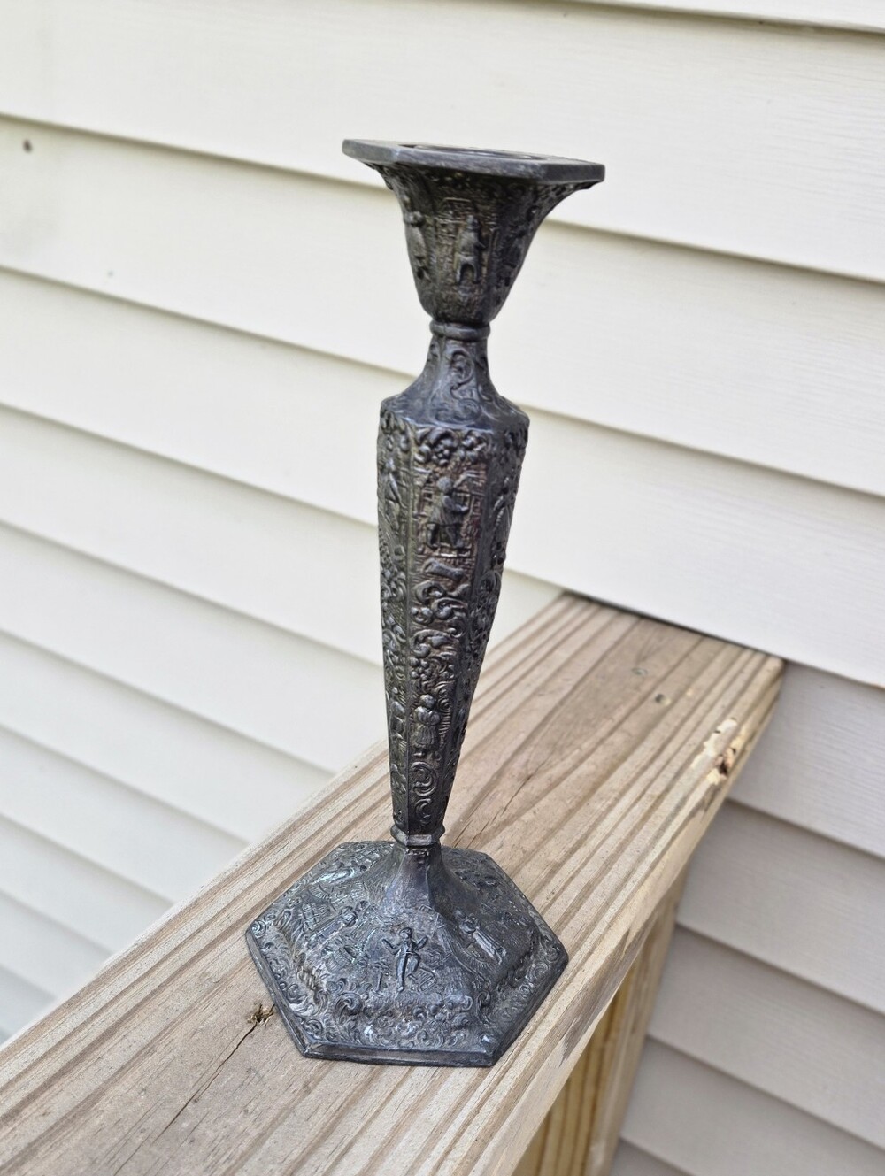 Antique Barbour Dutch Candlestick Holder Silverplate Story Teller No. 53